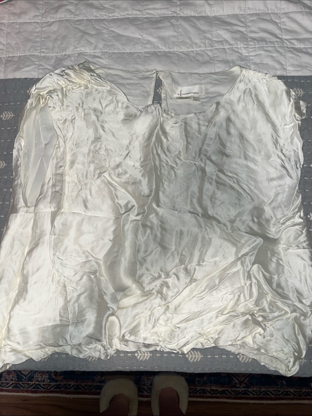 Anthropologie Ivory Satin Cloud Top